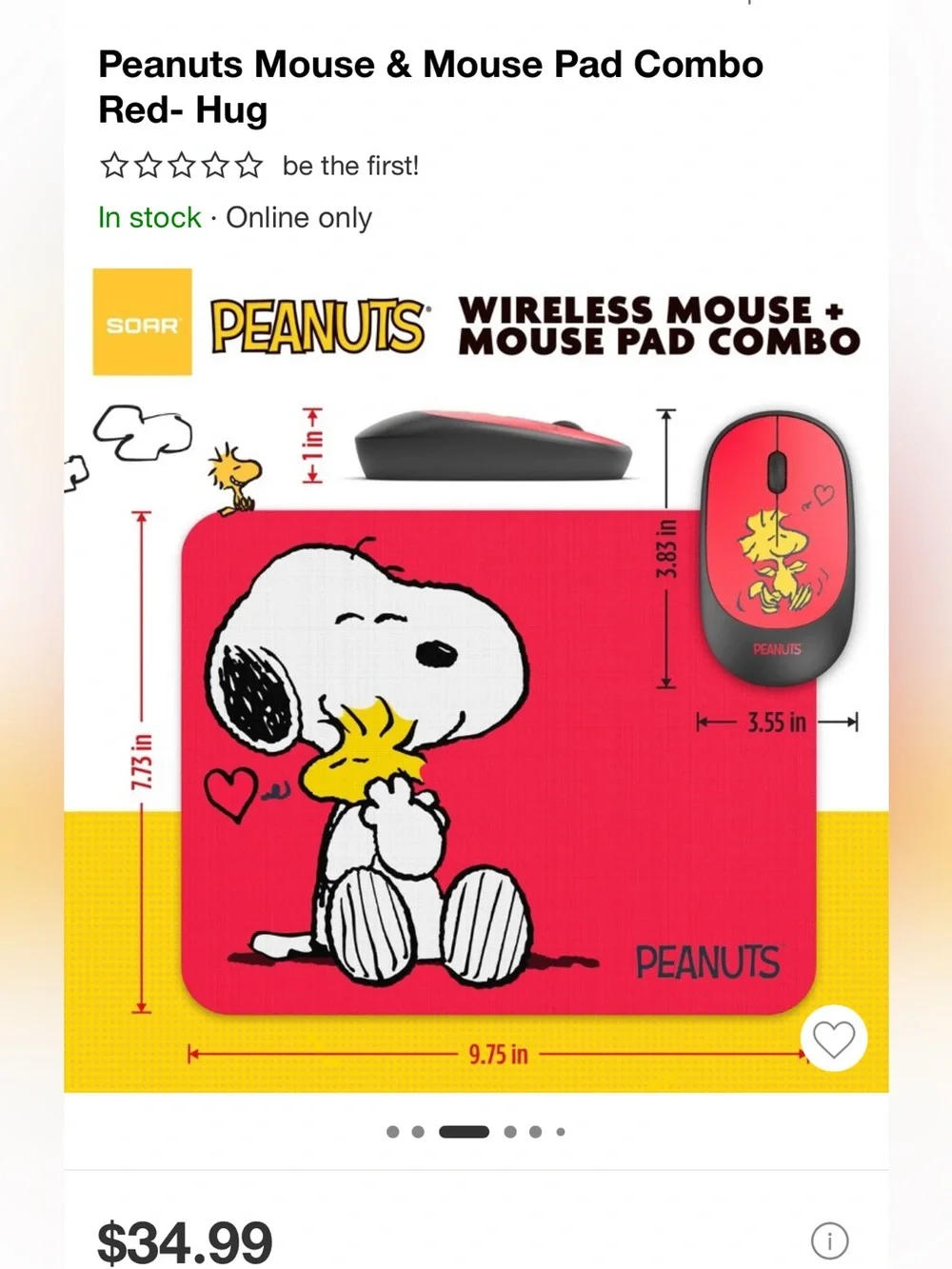 Peanuts Red Snoopy & Woodstock Mouse Pad and Wireless Mouse